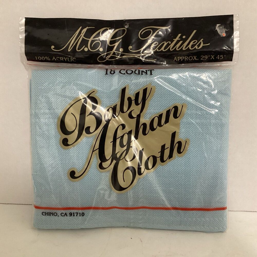 mcg textiles baby afghan cloth 100% Acrylic blue 18 count cross stitch 24”x45”